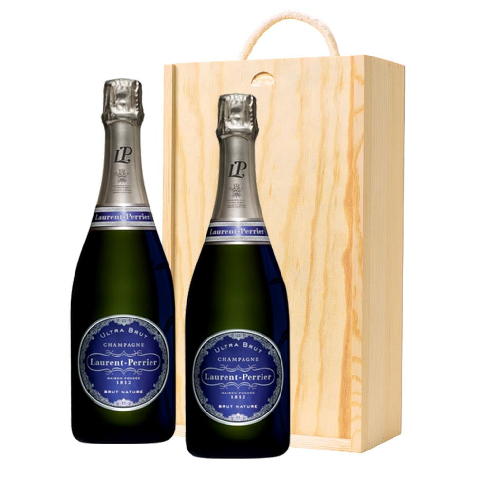 Laurent Perrier Ultra Brut Champagne 75cl Twin Pine Wooden Gift Box (2x75cl)